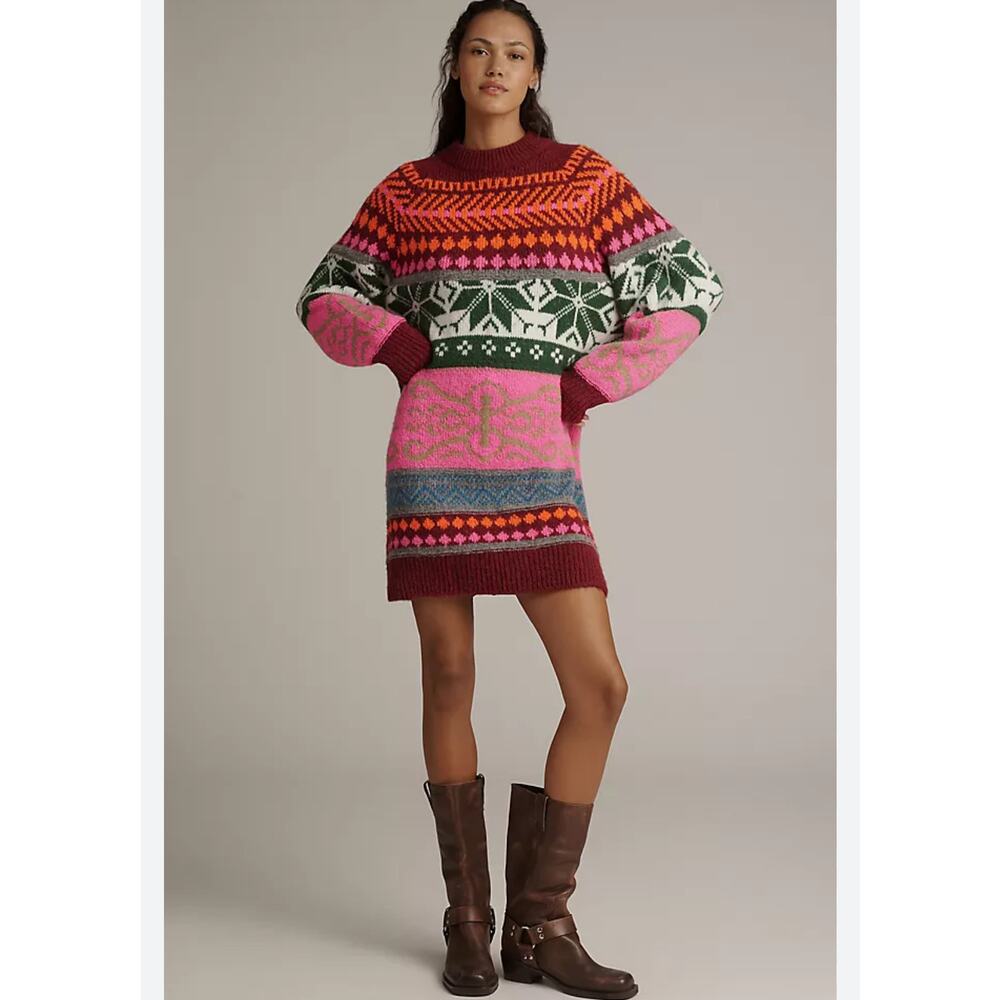 Essentiel Antwerp Long-Sleeve Jacquard Sweater Mini Dress L Dopamine Dressing